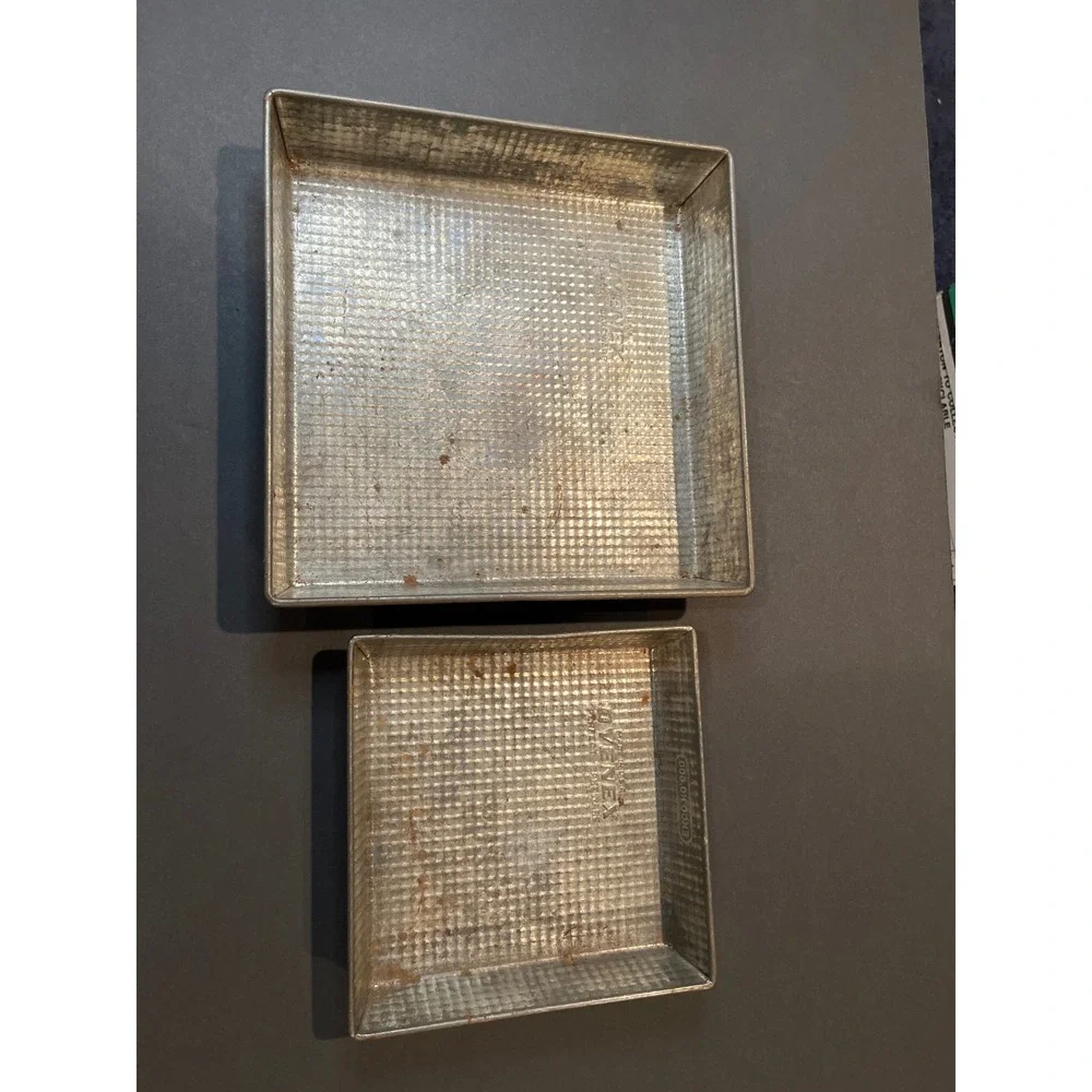 Vintage Ovenex Ekco Waffle Pattern Square Baking Pans Set of 2 Made in USA